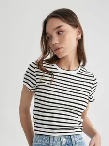 DeFacto Striped Round Neck Casual T-shirt