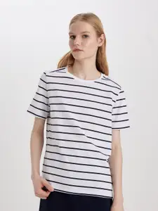 DeFacto Striped Round Neck Pure Cotton Casual T-shirt