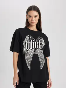 DeFacto Graphic Printed Drop-Shoulder Pure Cotton T-shirt