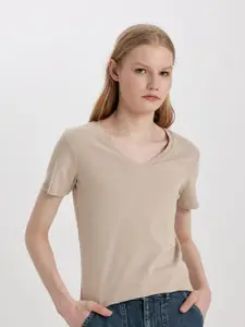 DeFacto V-Neck Pure Cotton Casual T-shirt