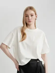 DeFacto Drop-Shoulder Sleeves Pure Cotton Oversized Casual T-shirt