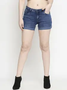 Kraus Jeans Women Washed Slim Fit High-Rise Denim Shorts Technology