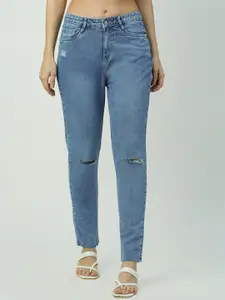 Kraus Jeans Women Skinny Fit High-Rise Slash Knee Light Fade Jeans