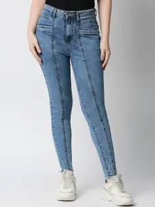 Kraus Jeans Women Skinny Fit High-Rise Low Distress Heavy Fade Jeans