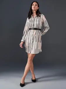 AND Striped Cuffed Sleeves Shirt Dress