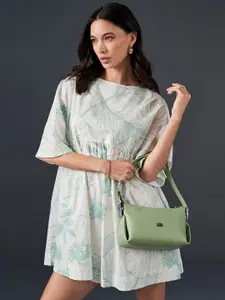 AND Floral Printed Boat Neck Pure Cotton Mini A-Line Dress