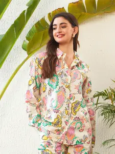 SASSAFRAS Off White Paisley Printed Pure Cotton Casual Shirt