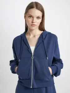 DeFacto Hooded Front-Open Crop Sweatshirt