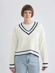 DeFacto Ribbed V-Neck Pullover Sweater