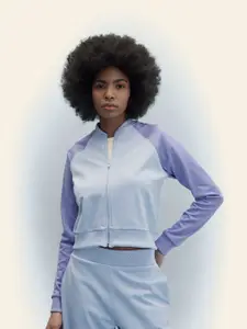 DeFacto Colourblocked Stand Collar Front-Open Sweatshirt
