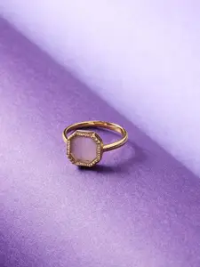 Accessorize London Women 14K Gold Plated Z Hlng Stone Square Slice Rose Quartz Ring