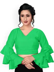 Mitera Green Layered V-Neck Silk Saree Blouse