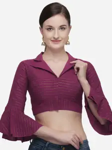 Mitera Pink Striped Shirt Collar Bell Sleeves Silk Saree Blouse