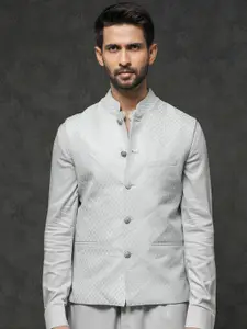 RARE RABBIT Men Lasmos-B1 Slim Fit Woven Design Nehru Jacket