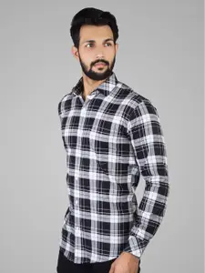 INDIAN THREADS India Slim Fit Tartan Checked Spread Collar Cotton Casual Shirt
