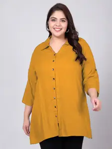 Indietoga Plus Size Classic Spread Collar Longline Casual Shirt