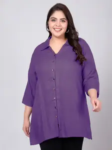 Indietoga Plus Size Classic Spread Collar Longline Casual Shirt