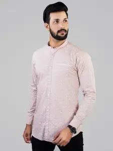 INDIAN THREADS India Slim Fit Micro Ditsy Printed Band Collar Cotton Casual Shirt