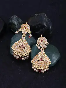 Vighnaharta Gold-Plated Stones Studded Beads Beaded Floral Drop Earrings