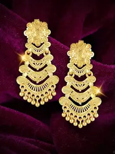 Vighnaharta Gold-Plated Floral Dangler Drop Earrings