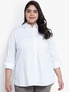 Indietoga Women's White Striped Slim Fit Cotton Formal Shirts
