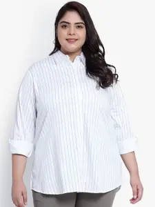 Indietoga Plus Size Vertical Striped Classic Slim Fit Cotton Formal Shirts