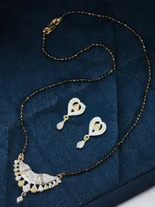 AanyaCentric Gold-Plated American Diamond Mangalsutra With Earrings