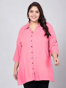 Indietoga Plus Size Classic Spread Collar Longline Casual Shirt