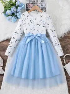 BAESD Girls Floral Printed Net Fit & Flare Dress