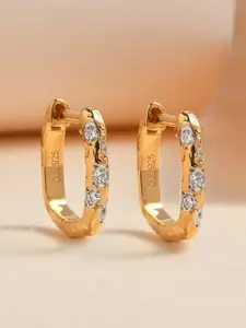 Ornate Jewels Gold-Plated Cubic Zirconia-Studded 925 Sterling Silver Classic Hoop Earrings
