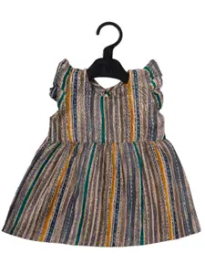 BAESD Girls Geometric Striped Print Flutter Sleeve Organic Cotton Fit & Flare Dress