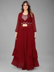 Ashiya Fab ISHA TRADE Embellished Top With Skirt & Shrug  With Belt