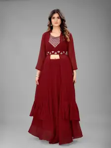 Ashiya Fab Embellished Round Neck Georgette Top With Skirt & Shrug