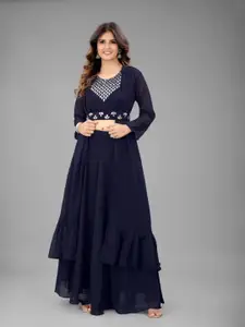 Ashiya Fab ISHA TRADE Embellished Georgette Top With Skirt & Shrug With Belt