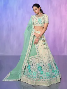 ODETTE Embellished Beads and Stones Semi-Stitched Lehenga & Blouse With Dupatta