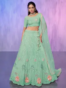 ODETTE Embellished Beads & Stones Semi-Stitched Lehenga & Blouse With Dupatta