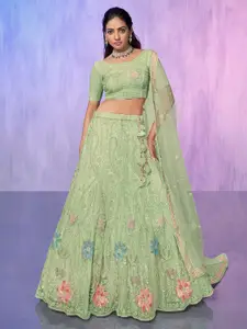ODETTE Embellished Sequinned Semi-Stitched Lehenga & Blouse With Dupatta