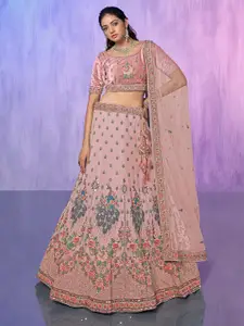 ODETTE Floral Embroidered Beads and Stones Semi-Stitched Lehenga & Blouse With Dupatta