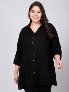 Indietoga Plus Size Classic Spread Collar Longline Casual Shirt