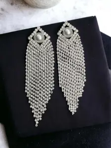 ISHKAARA Silver Plated Rhinestone Studded Drop Earrings