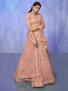 ODETTE Embroidered Semi-Stitched Lehenga & Blouse With Dupatta