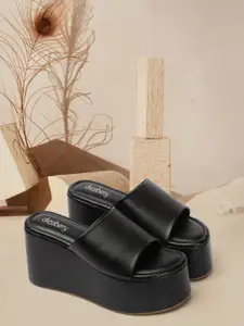 DressBerry Black Open Toe Flatform Heels