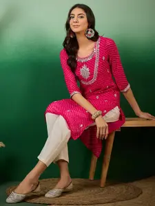 Sangria Leheriya Mirror Work Embroidered Georgette Straight Kurta