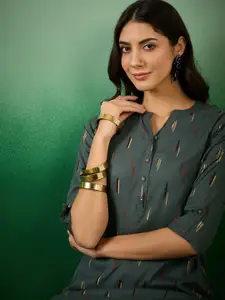 Sangria Abstract Printed Mandarin Collar Cotton Straight Kurta