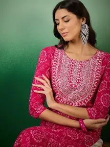 Sangria Bandhani Printed Thread Work Cotton Straight Kurta