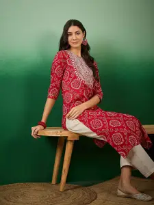 Sangria Bandhani Printed Thread Work Straight Kurta
