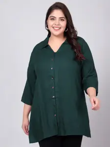 Indietoga Plus Size Classic Spread Collar Longline Casual Shirt