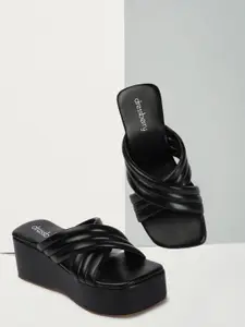 DressBerry Black Open Toe Flatform Heels