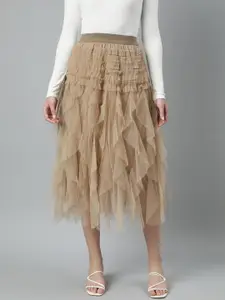 SHOWOFF Self Design Flared Midi Skirt