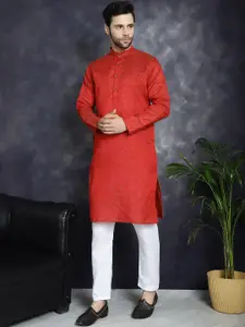 Jompers Geometric Woven Design Mandarin Collar Straight Kurta With Pyjama